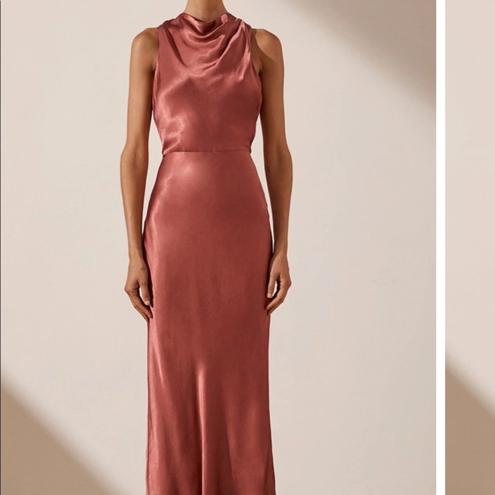 Shona Joy - LA LUNE HIGH NECK MIDI DRESS - TERRACOTTA